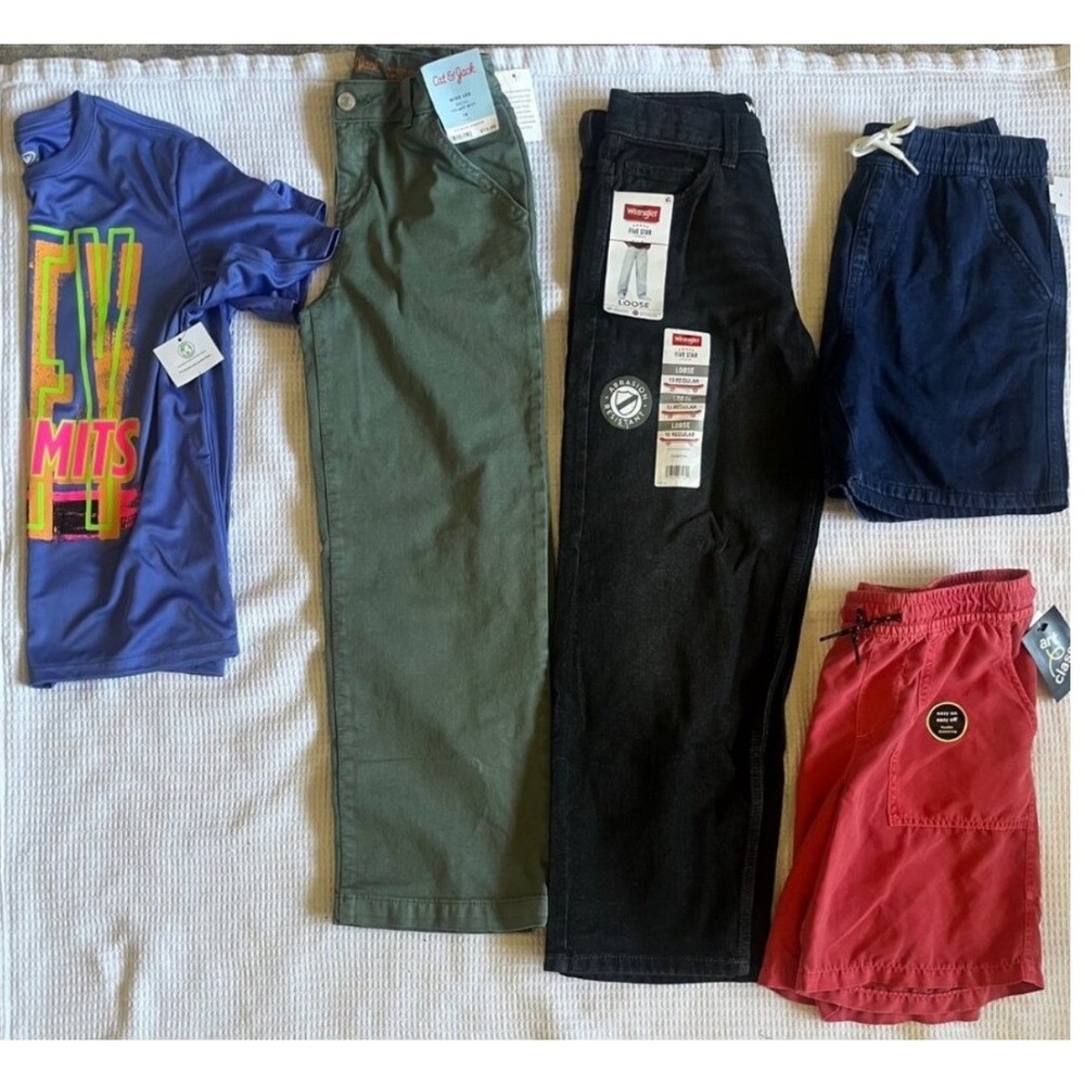 Boys Large 5 Pc Clothing Lot NWT Wrangler Cat & Jack Shorts Jeans Shirt L